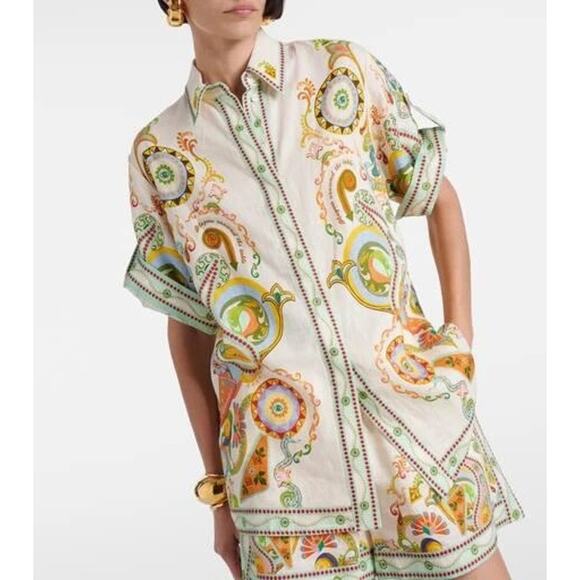 New ALEMAIS Pinball Mullticolor Linen Button-Front Shirt - Picture 1 of 7